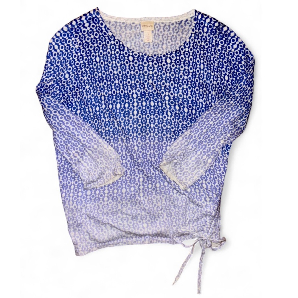 Chico's Blue and White Patterned Blouse